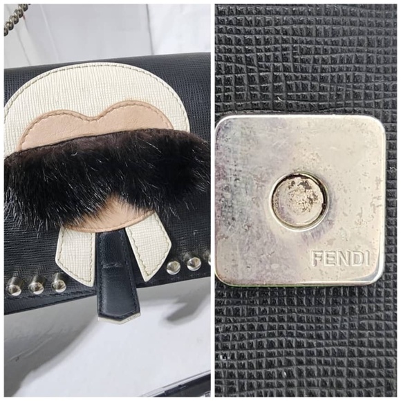 Authentic FENDI Vitello Elite Mink Fur Studded Karlito Tube Wallet on Chain Blac - Picture 9 of 14